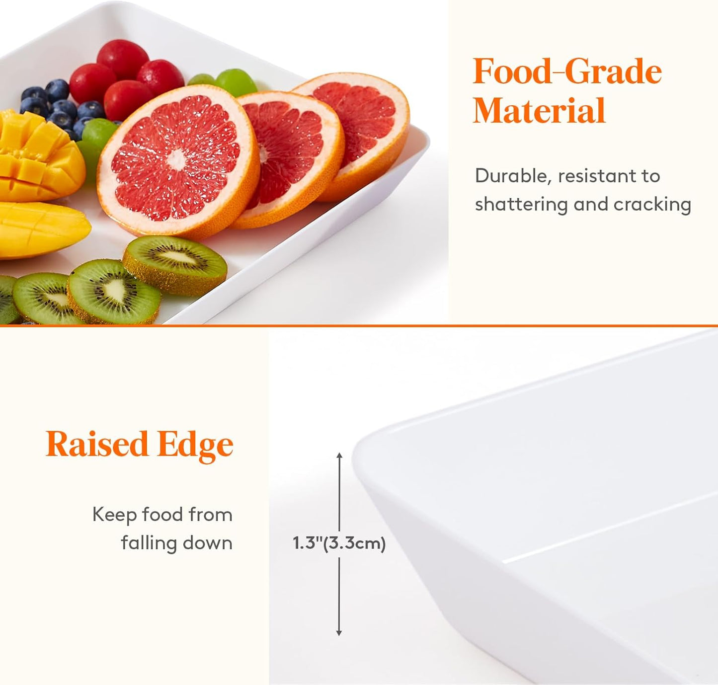 Lifewit Plastic Serving Tray for Party Supplies, 15" x 10" White Trays for Serving Food, Reusable Large Platter for Buffet, Fruit, Dessert, Snack, Veggie, Kitchen and Outdoor Use, Rectangle, 2 Pcs