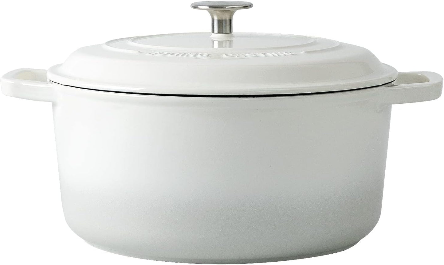 Enameled Cast Iron Dutch Oven Pot With Lid, Dutch Oven for Sourdough Bread Baking Round Pot Dule Handle, 7.5 Quart, White