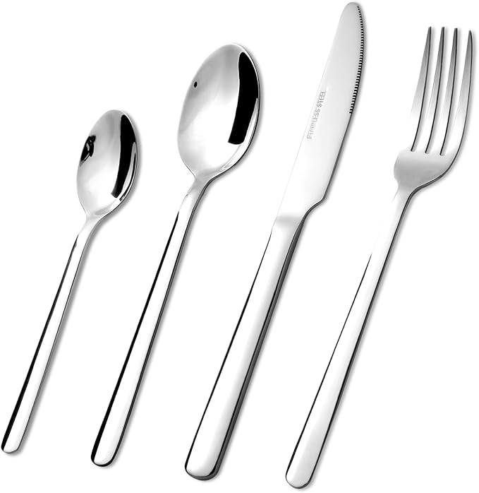 KOOMADE-Reverie 24 Piece Flatware Set Silverware Stainless Steel Flatware Utensils Cutlery Set Including Steak Knife Fork and Spoon for Home, Kitchen and Restaurant, Dishwasher Safe