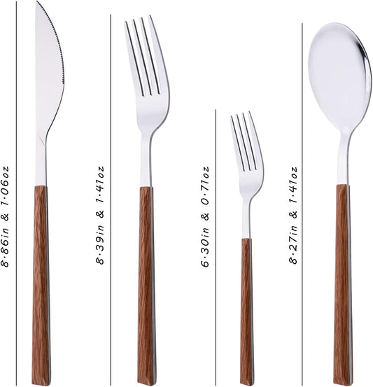 Silverware Set for 4, 16-Piece Stainless Steel Flatware Cutlery Set, Tableware Eating Utensil Set with Wooden Effect Handle, Include Knife Fork Spoon, Mirror Polished, Dishwasher Safe