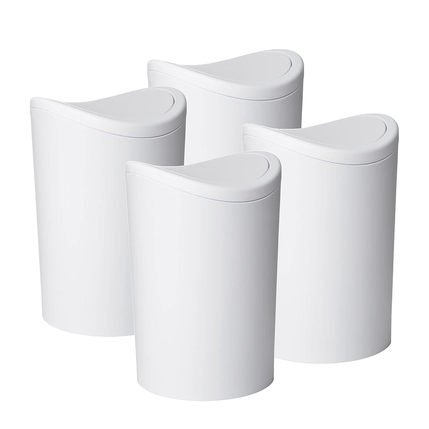 Superio Small Bathroom Trash Can with Lid, Modern White Mini Waste Bin with Swing Lid (1 1/2 Gallon, 6 Liter) Plastic Garbage Can for Kitchen, Bathroom, Bedroom, Office, Under Desk (4, White)