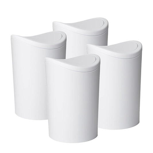 Superio Small Bathroom Trash Can with Lid, Modern White Mini Waste Bin with Swing Lid (1 1/2 Gallon, 6 Liter) Plastic Garbage Can for Kitchen, Bathroom, Bedroom, Office, Under Desk (4, White)