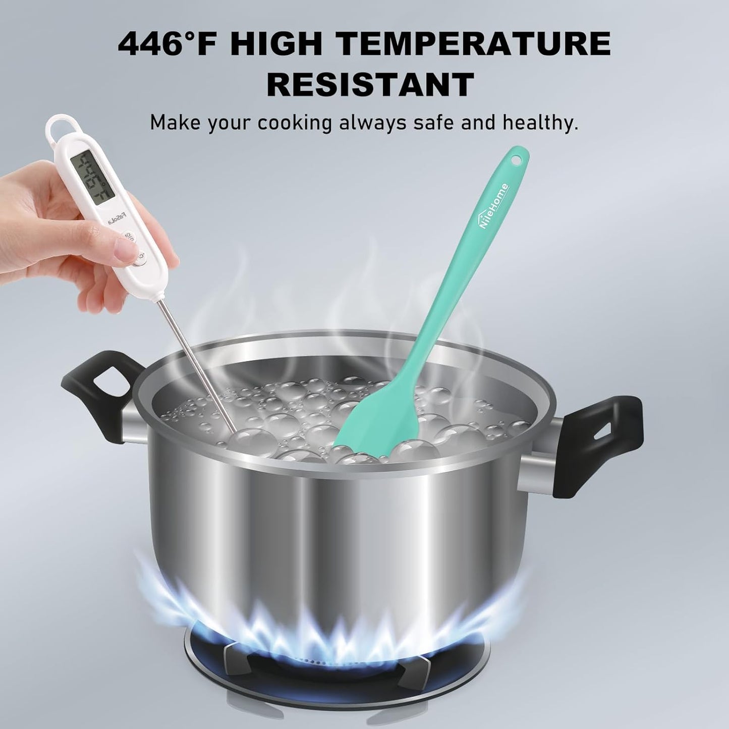 NileHome Silicone Spatula Set, 6 Pcs Food Grade Kitchen Utensils with Silicone Brush Heat Resistant Dishwasher Safe BPA-Free Rubber Spatula for Scraping, Baking, Cooking, Mixing, Turquoise