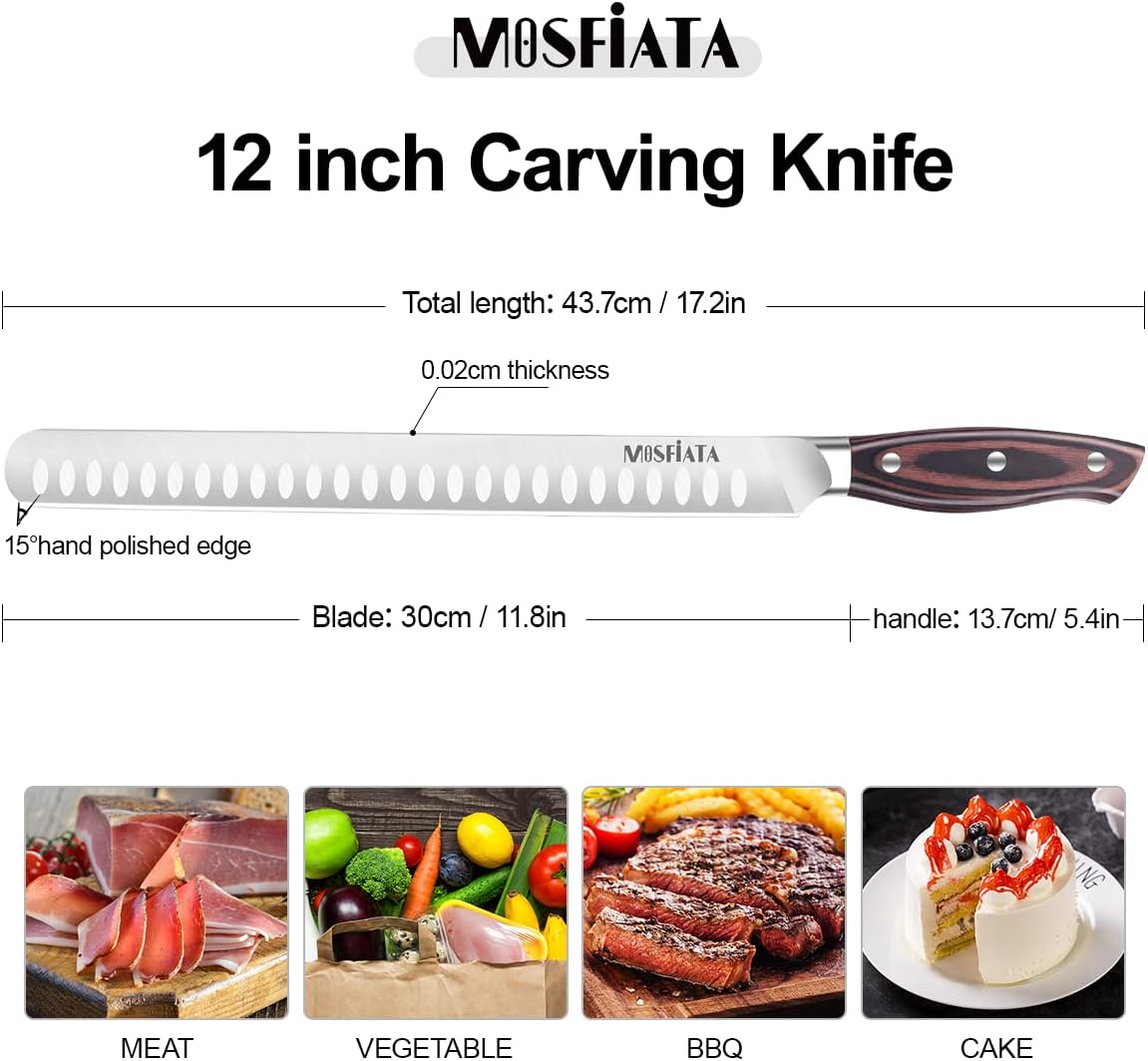 MOSFiATA 12" Slicing Carving Knife –BBQMeat Cutting Knife-Forged High Carbon German Steel – Ergonomic Handle Design-With Gift Box