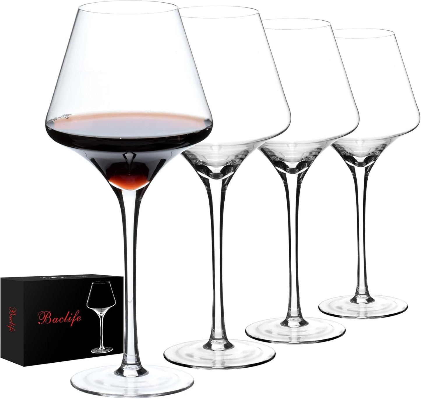 BCALIFE Red Wine Glasses Set of 4 – 20 oz Premium Crystal Wine Glass With Long Stem – Hand Blown Large Burgundy Wine Glasses – Unique Gift for Wedding, Anniversary, Christmas