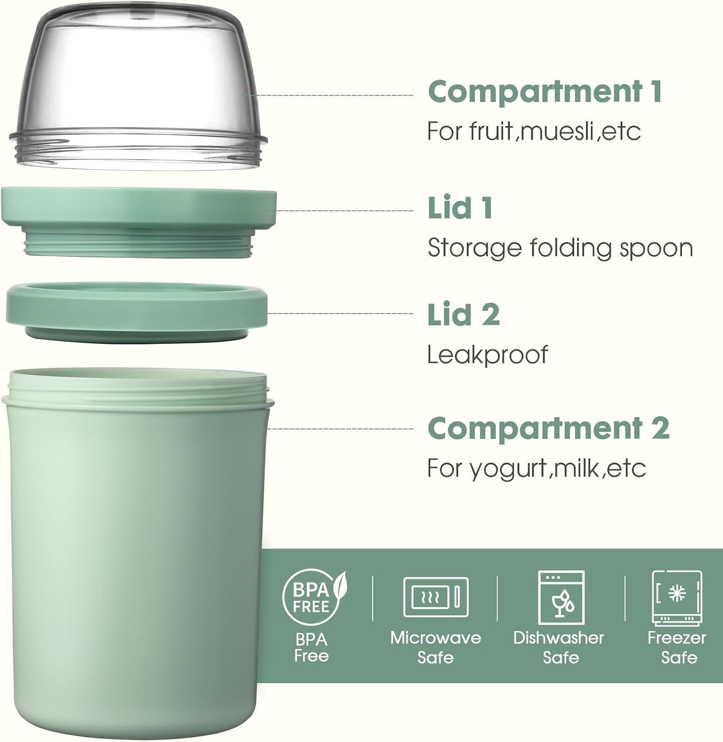 Snack Cup Box Container with Lid,Yogurt Parfait Snackle Cups and Spoons,600ml+270ml Breakfast On The Go,Portable Overnight Oats Cereal To Go,Reusable Travel Cereal Bowl and Milk Container