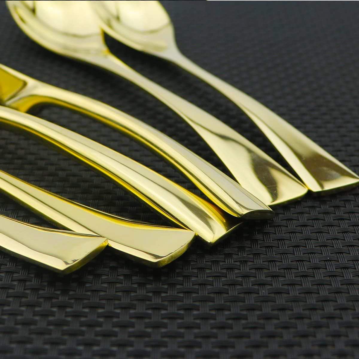 Golden Flatware Set 18/10 Stainless Steel Mirror Polished Gold Cutlery - Silverware Utensil Set of Steak Knife Dinner Fork Knife Spoon Salad Fork Dessert Spoon,24 Piece Service for 4