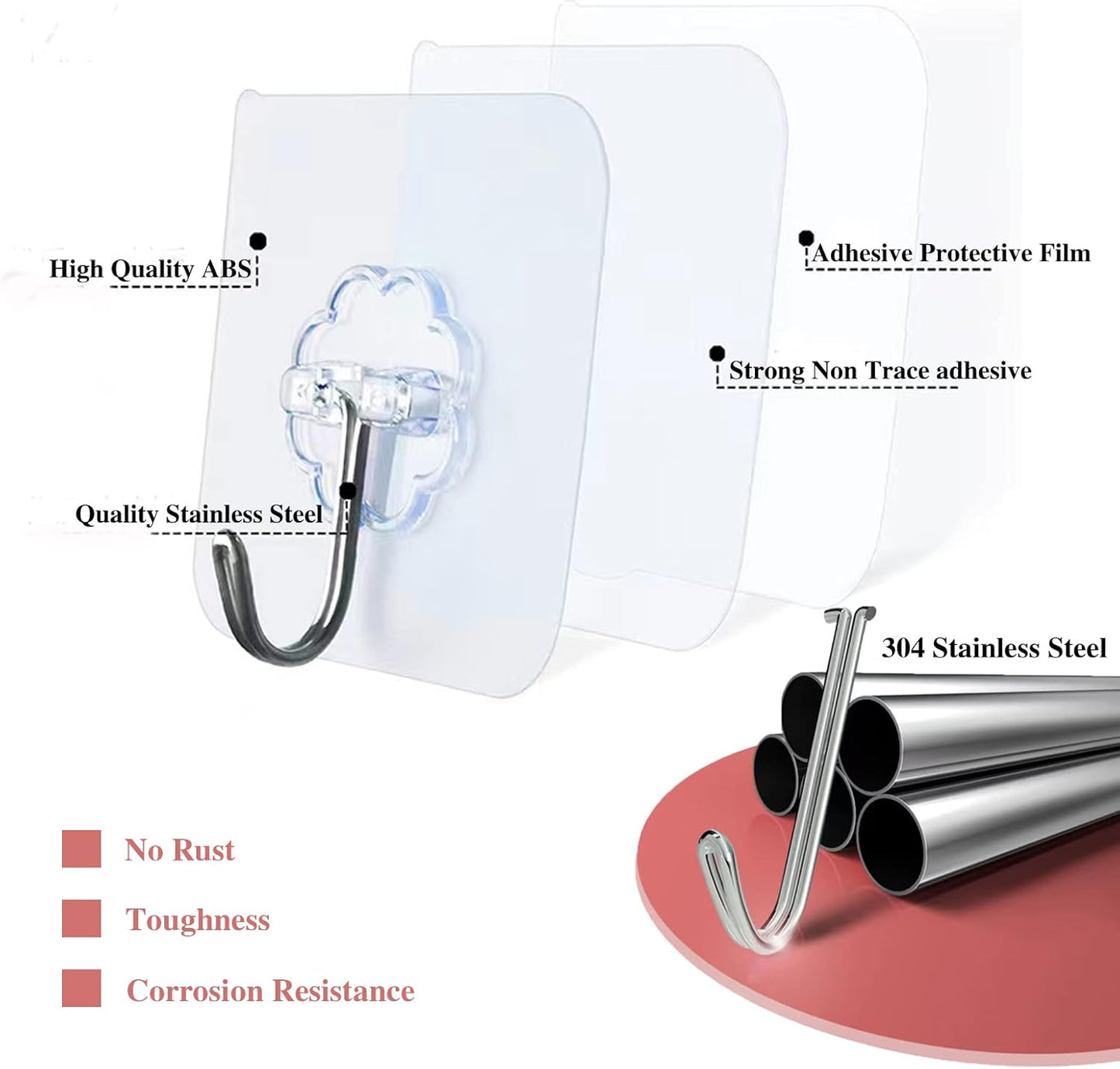 DDMY 36 Pack Heavy Duty Hooks Self Adhesive Large Hooks for Hanging,Wall Transparent Reusable Waterproof Hook for Kitchen Curtain Towel Hook for Bathrooms Coat Hook for Walls No Damage