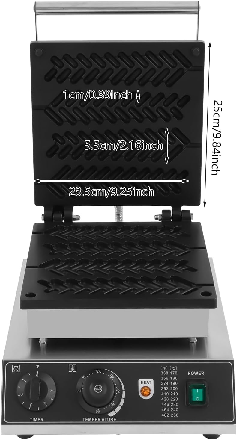 1700W Commercial Waffle Maker, 4 Grids Electric Wheat-stalk Waffle Maker Non-Stick Stainless Steel Belgian Waffle Iron w/Time & Temper Adjustable| Whisk|Food Clip, Large Waffle Machine for Restaurant