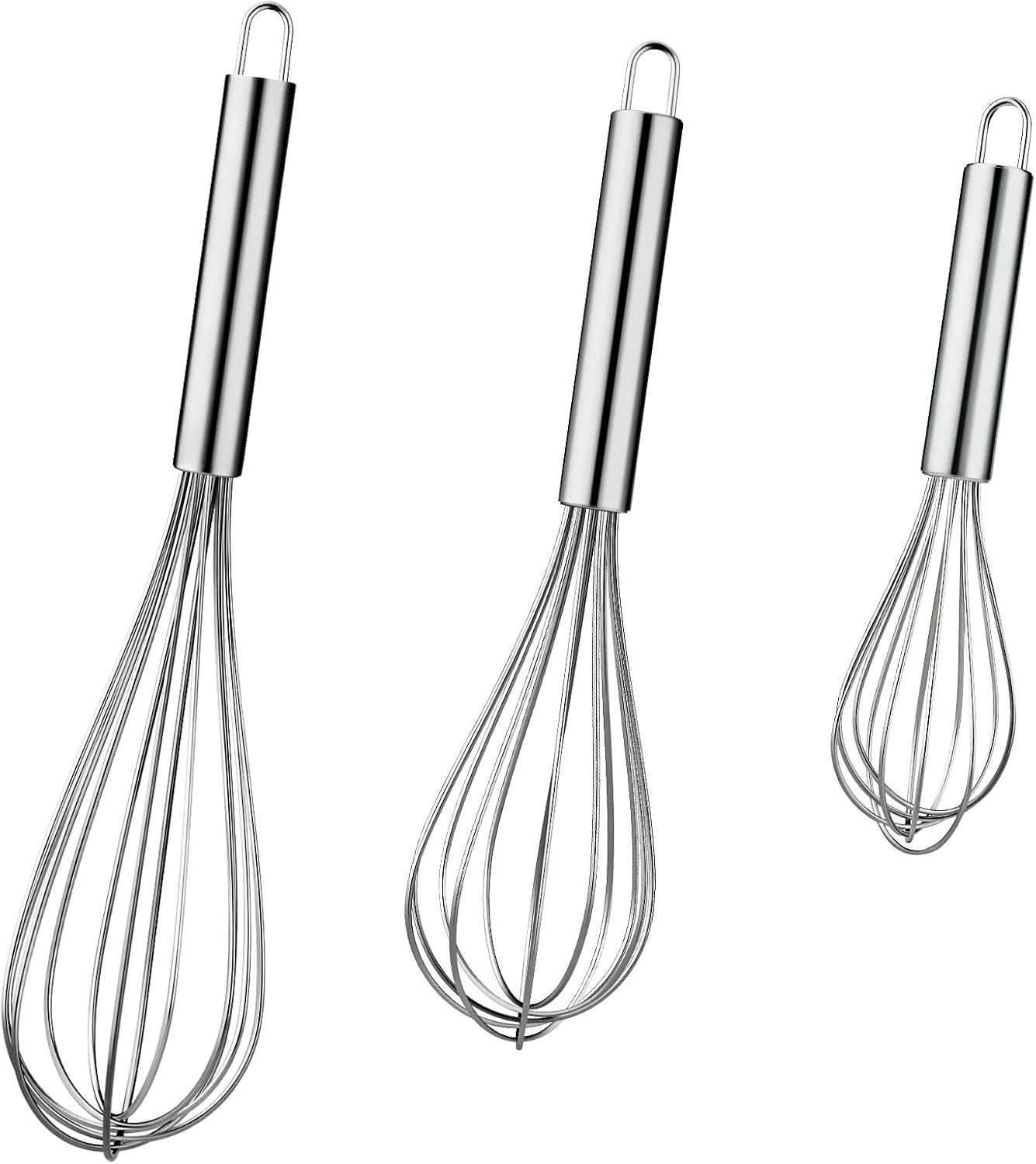 Metal Whisks for Cooking Stainless Steel Whisk Set 3 Pack Wisking Tool Balloon Wisk 8" 10" 12" Wire Whisk for Baking, Whisking, Mixing, Blending