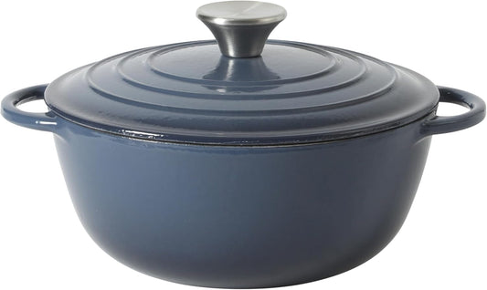 Gibson Home Addlestone 2.65 Qt Enameled Cast Iron Dutch Oven Pot with Lid – Round, Oven Safe to 500°F, Ideal for Bread Baking & Stews - Gradient Navy Blue