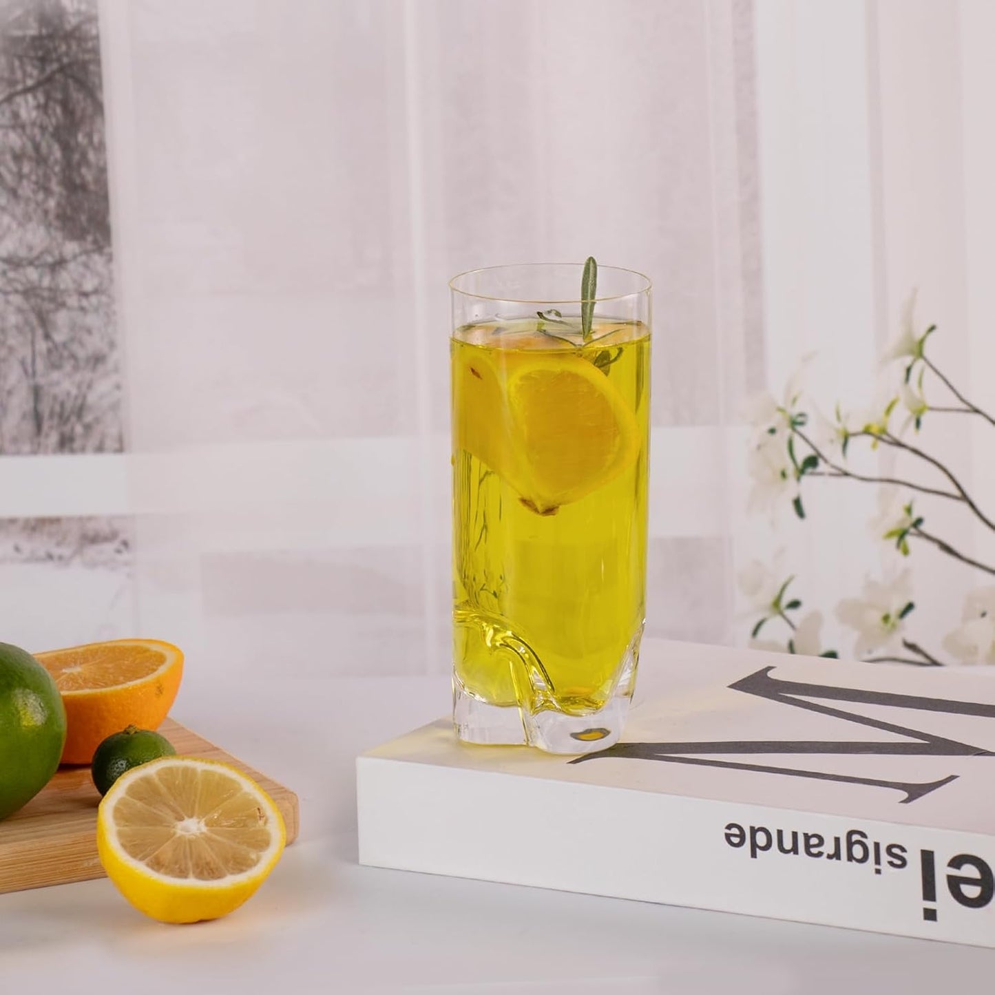 KAMMAK Drinking Glasses Set of 2, 11oz Crystal Water Glasses, Tall Glass Cups, Highball Glass for Cocktail, Juice, Mojito, Iced Tea, Kitchen and Bar Glassware Gifts, Collins Glasses