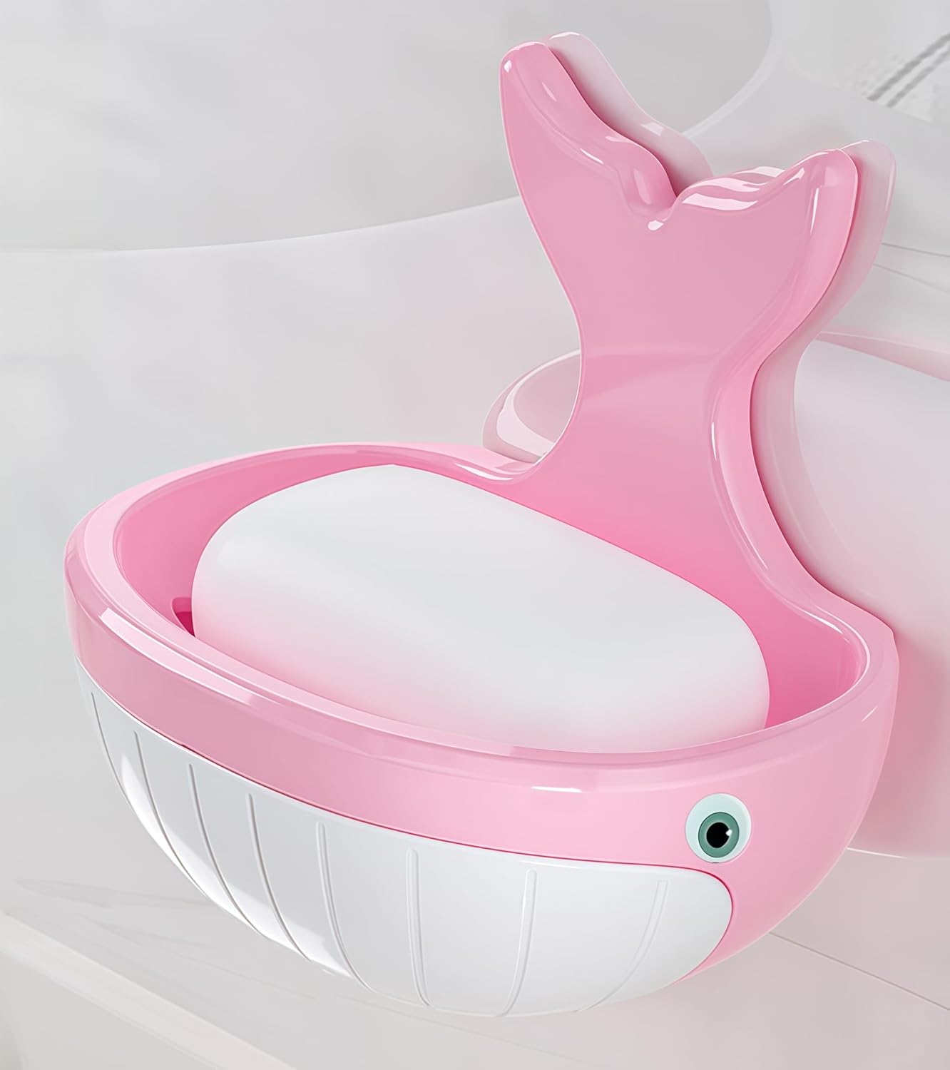 Soap Holder Shower Dish bar Wall Bathroom Shampoo Dishes Caddy Mounted Sponge Adhesive Tray Bath Shelf Draining Dishes Cute Whale Design Bathtub Kitchen Sink jabonera para baño,Pink