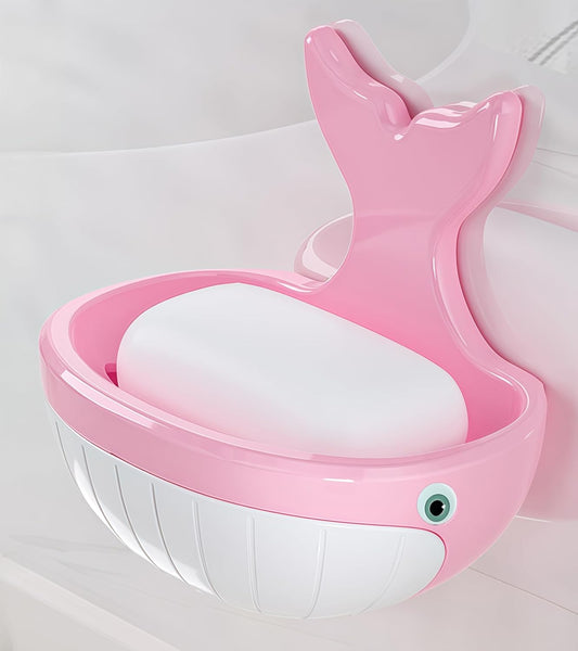 Soap Holder Shower Dish bar Wall Bathroom Shampoo Dishes Caddy Mounted Sponge Adhesive Tray Bath Shelf Draining Dishes Cute Whale Design Bathtub Kitchen Sink jabonera para baño,Pink