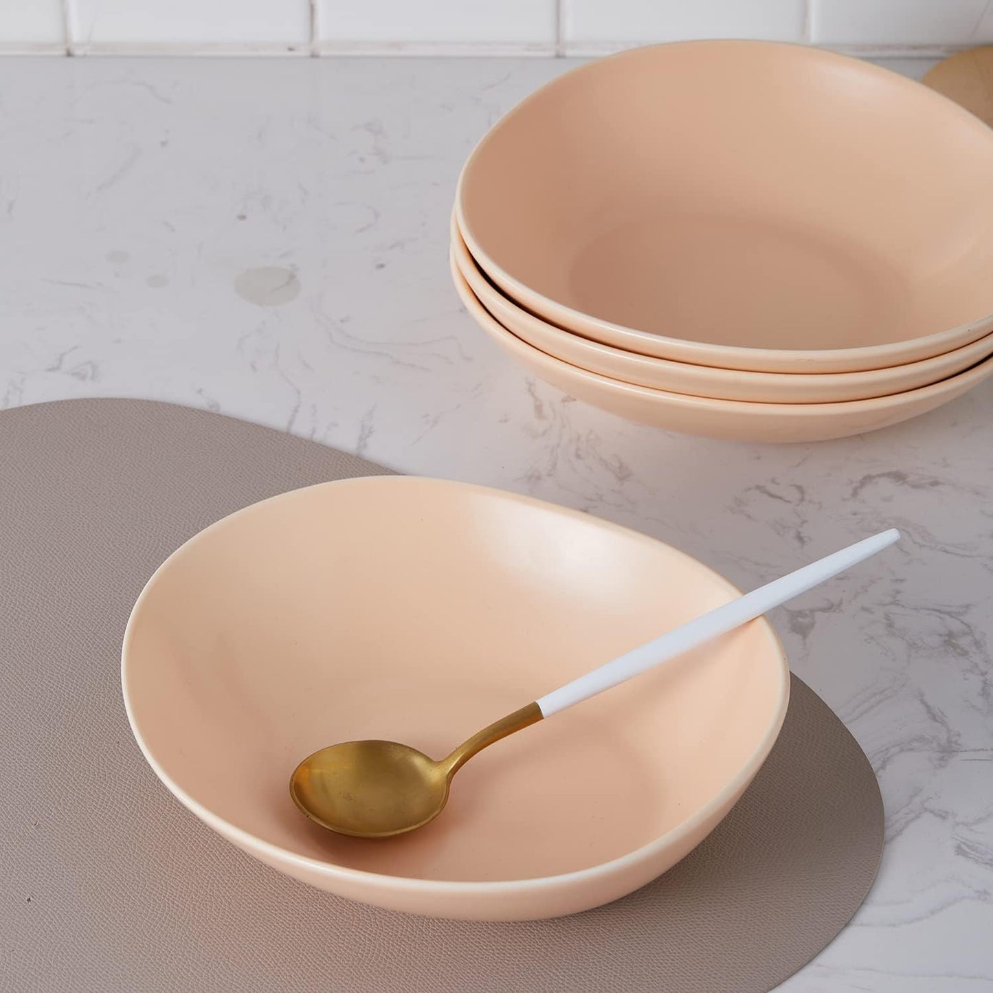 Stone Lain Delilah 8-inch Bowl 6-Piece Dish Set, Porcelain, Pastel Orange