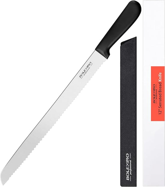 12 Inch Serrated Bread Knife for Homemade Bread, Stainless Steel Wide Wavy Edge Knife, Multi-Purpose Kitchen Knife, Efficient Cake Slicer, Ultra Sharp Baker's Knife for Cutting Crusty Breads, Cake