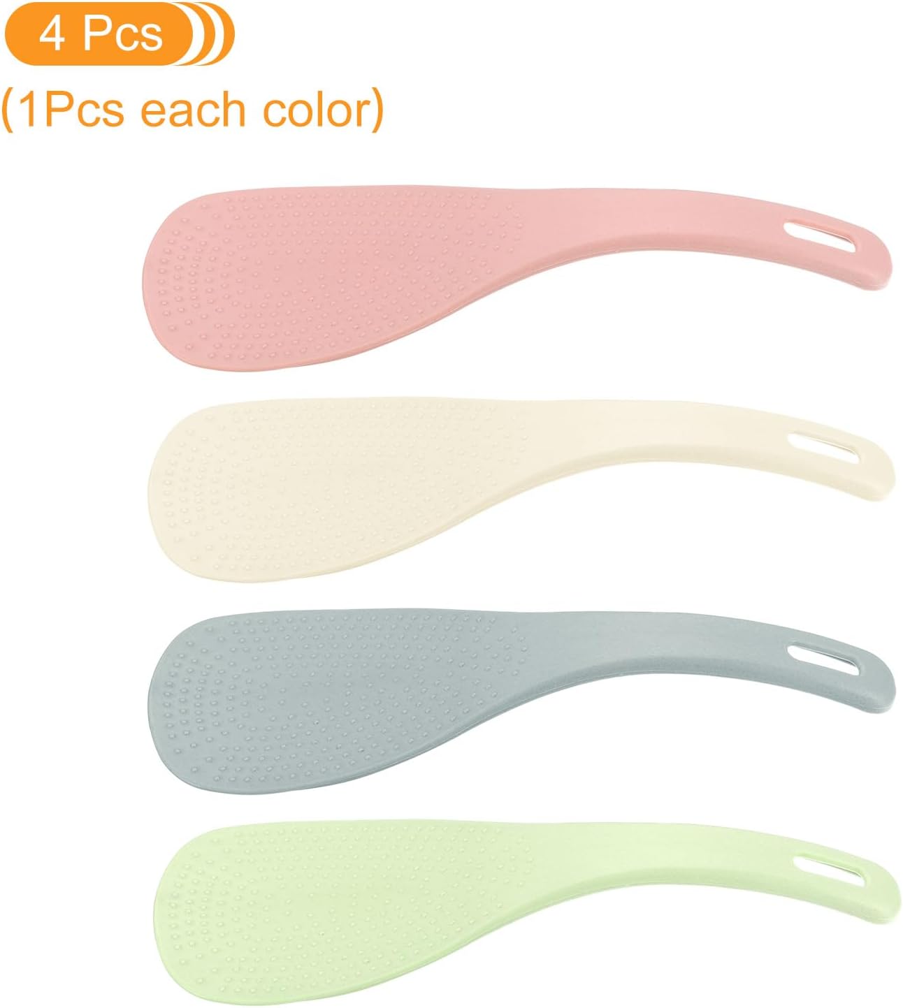 uxcell 4pcs Plastic Rice Paddle Non-Stick Rice Spoon Stand-up Rice Spatula Kitchen Utensils for Home Restaurant Hotel, Beige/Green/Blue/Pink