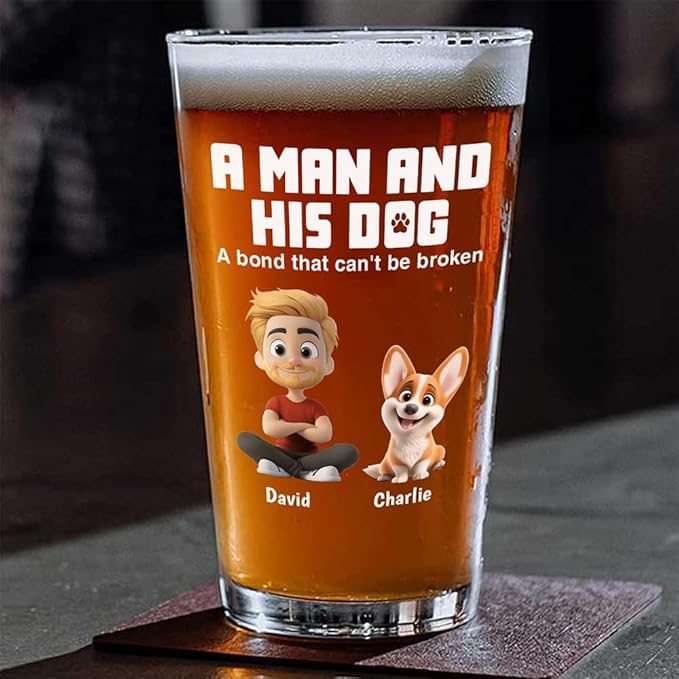 Wrappiness Best Mom Dad Logo Personalized Custom Beer Glass - 16oz Glassware for Beer Soda Cocktails - Gift for Dog Lovers, Father's Day, Birthday Gift for Parents (B03, 3 Dogs)