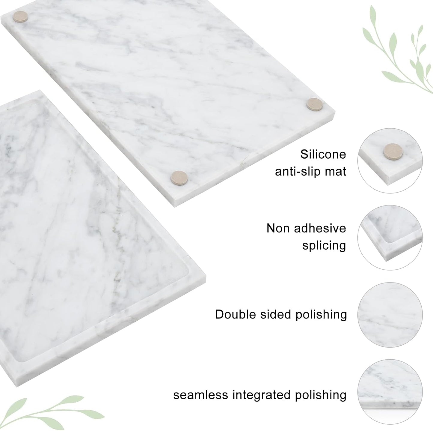 Real Luxurious Natural Marble Tray - 12x8 Inch Marble Vanity Tray for Perfume Display, Jewelry Organizer, Bathroom & Home Decor -Heavy Duty Non-Slip Stone Tray (Non-Resin/Non-Ceramic)