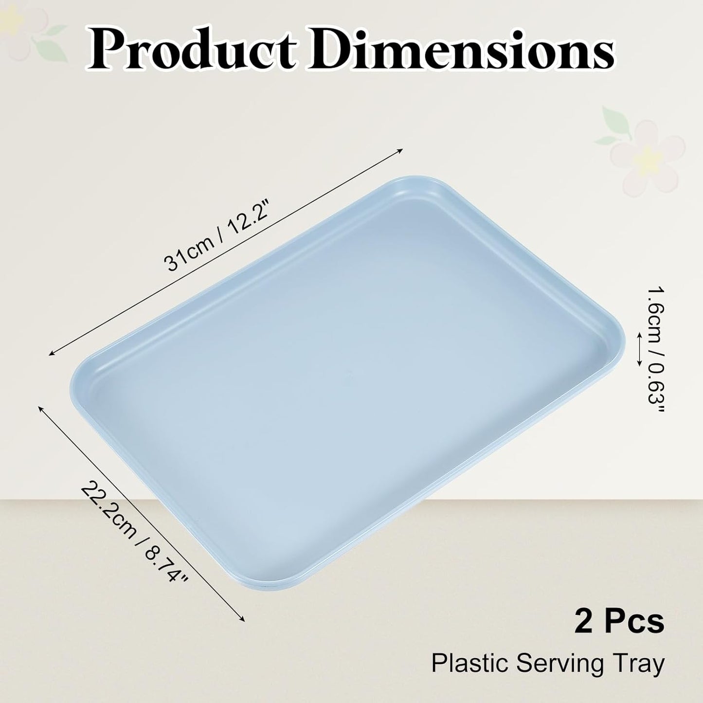 uxcell 2Pcs Plastic Serving Trays, 12.2 x 8.7 Inch Rectangle Food Trays Serving Cafeteria for Kitchen Restaurant Coffee Fruit Burger Lunch Dessert, Gray