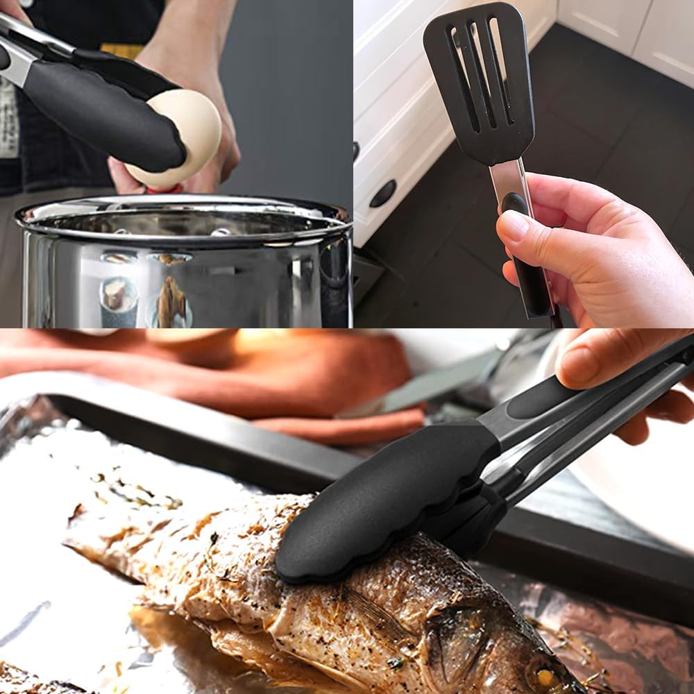 Mini Silicone Tongs Set of 2, Small Serving Tongs (7 inch) with Silicone Tips and Stainless Steel Handle, Great for Steaks, Salads, Vegetables