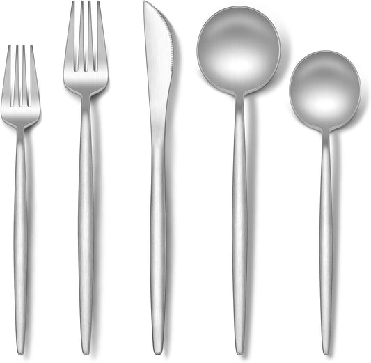 Stapava Matte Silverware Set for 6, 30-Piece Stainless Steel Flatware Eating Utensils Sets, Satin Finish Cutlery Include Forks Spoons and Knives Set for Home Restaurant Hotel, Dishwasher Safe