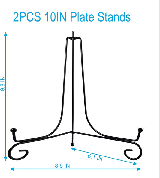2PCS Premium Black Iron Plate Stands for Display 10 Inch, Decorative Solid Metal Plate Holders for Displaying, Mini Easel, Frame, Book, Card, Plaque, Bowl, Picture Stands for Display