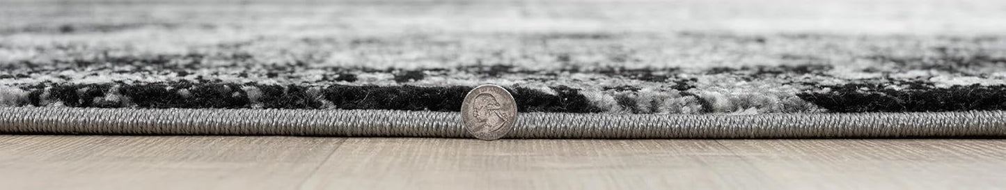 Keen Home Design Area Rugs - 8ft Round Non-Shedding, Abstract Rugs for Kitchen, Living Room, Bedroom, Dining Room, Entryway - Size: 7'10" Square, Abstract Black