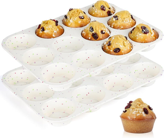 CAKETIME Silicone Muffin Pan, Cupcake Pan 12 Cups Regular Size Muffin Tin Non Stick Muffin Pan for Baking Banana Muffin, Cupcake, Egg Muffin 2 Pack Confetti
