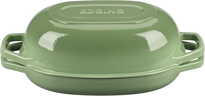 Enameled Cast Iron Oval Dutch Oven Pot with Lid, Dutch Oven for Sourdough Bread Baking, Oval Bread Pan, 5qt, Pistachio Green