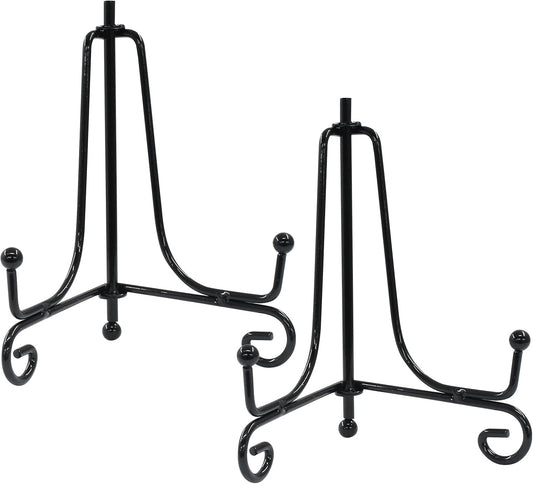 Hordion 2 Pack Plate Stand, 4 Inch Black Iron Easel Photo Display Stand Plate Holder for Picture Frame Book Tabletop Art Platter