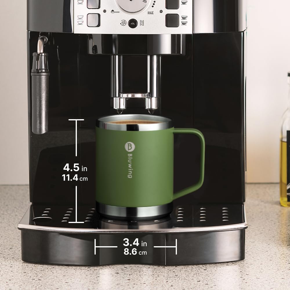 12 oz Travel Mug with Handle, Double Wall Insulated Camping Coffee Mug for Men Stainless Steel Travel Tumbler Cup, Spill Proof (Grass Green)