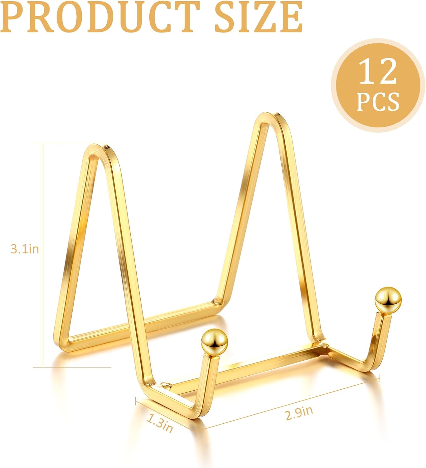 Kenning 12 Pieces Gold Plate Holder Easel Display Stand Metal Book Display Stand Tabletop Picture Frame Holder Photo Square Iron Easel Decorative for Kitchen Office Room Tabletop(3 Inch)