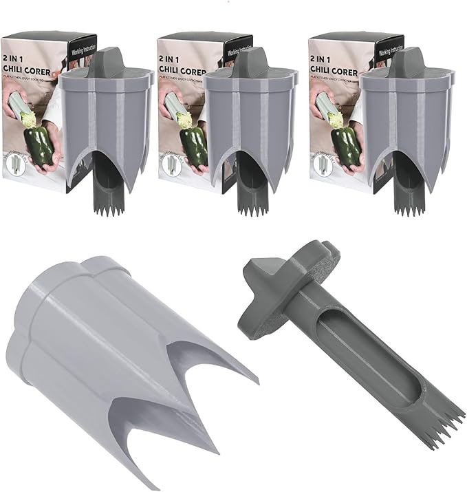 Pepper Corer, 2 in 1 Red Bell Pepper Seed Corer Remover Tool, Fruit & Vegetable Corers Quick Cave Tools for Jalapeno Cutter Deseeder, Gray 3 PCS