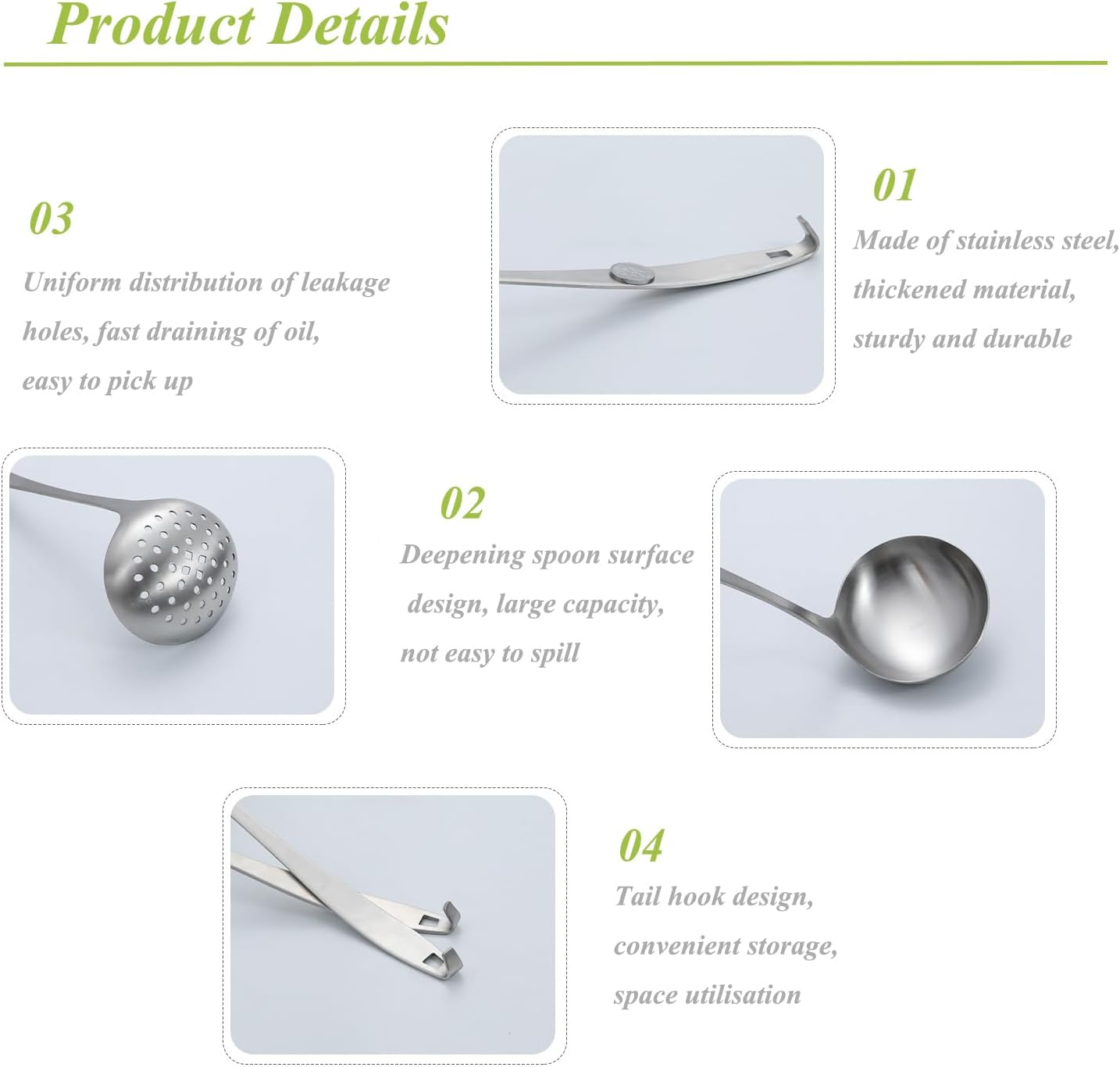 Cooking Ladles,Serving Scoop And Ladle Strainer Set Of 2 with Hook and Hole for Easy Hanging,Stainless Steel Soup Ladles Set for Kitchen