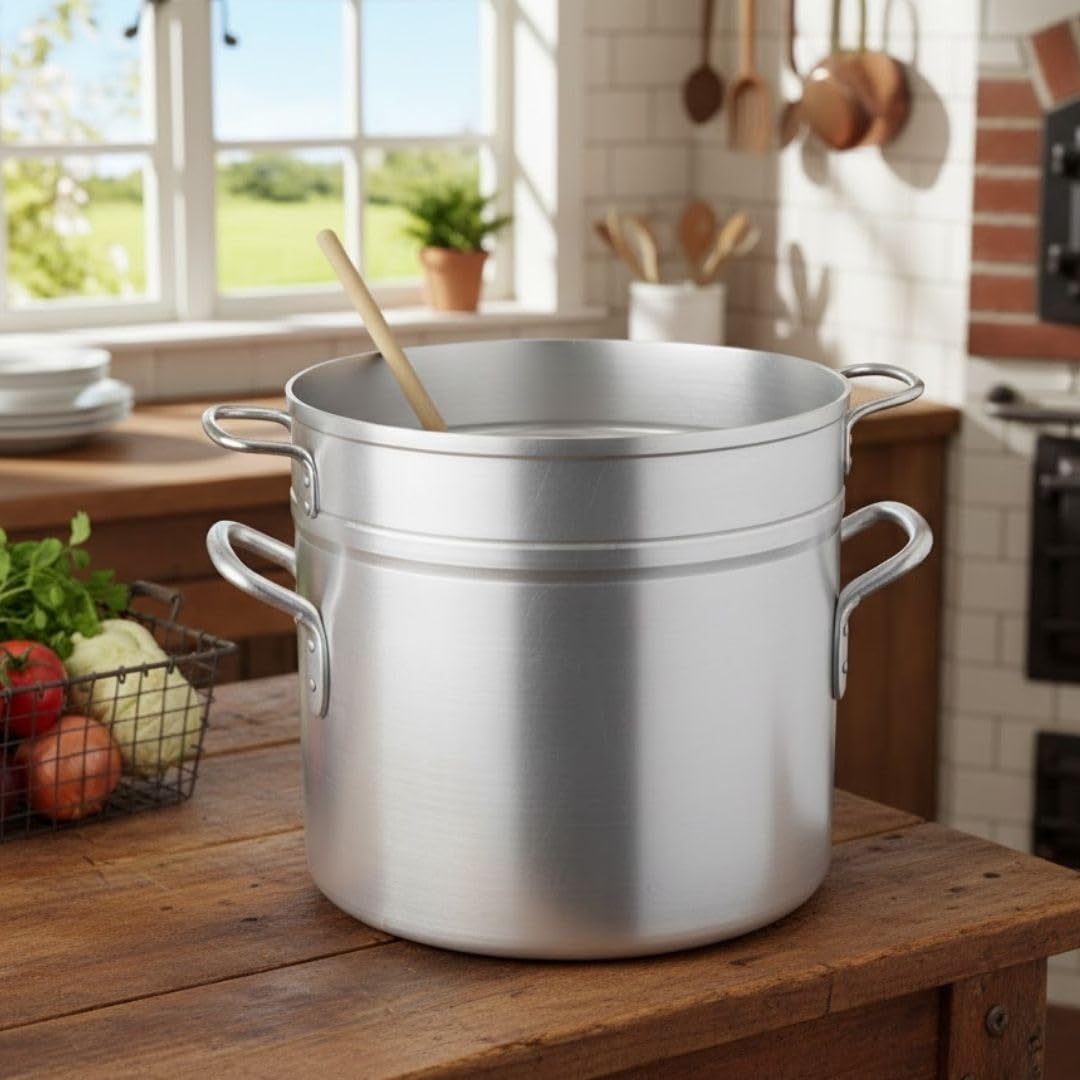 Soro Essentials- 20 Qt. Aluminum Double Boiler Pot with Lid- Steam Melting Stock Pot for Butter Chocolate Cheese Caramel Fondue Candy Dessert and Sauces