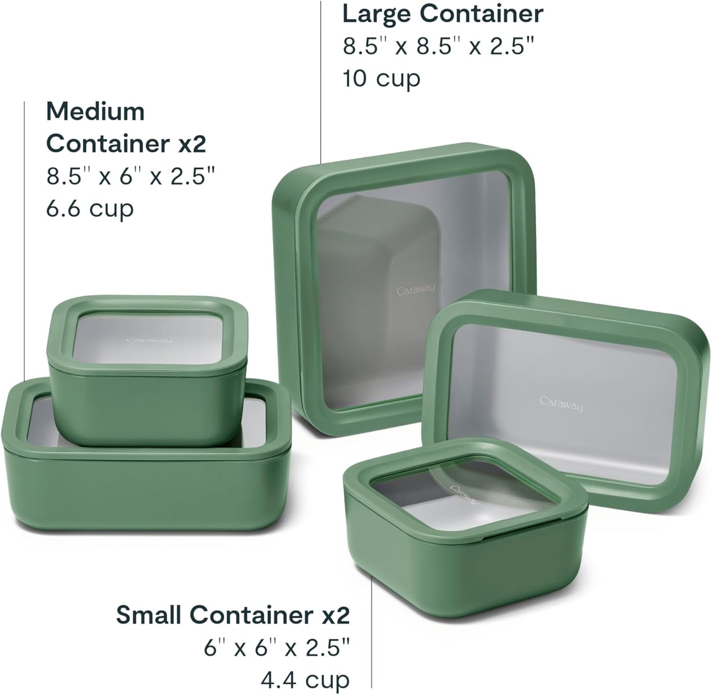 Caraway 13pc Glass Food Storage Container Set - Easy to Store, Non Toxic Lunch Box - with Glass Lids - Includes Storage Organizer - Sage