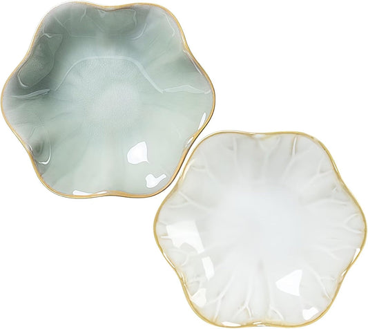 2Pcs Ceramic Jewelry Dish - Lotus Leaf Shape, for Ring Holder Necklace Small Key, Suitable for Mother Friend Sister, Gifts for Women, Cute Plate Trinket Tray, Home Decor (Green & White)