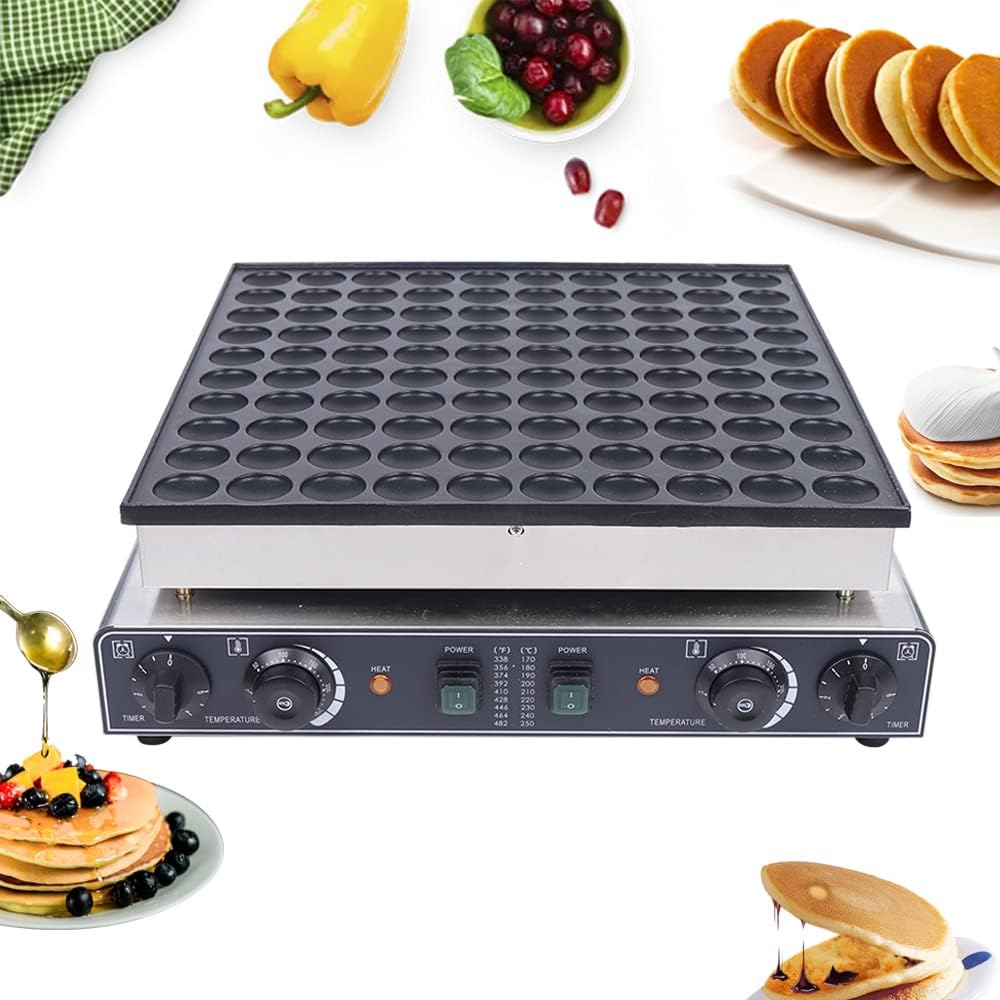 110V Pancake Making Machine 100PCS 3400W Commercial Electric Nonstick Waffle Maker, with 2 Thermostats & 2 Timers Separate Control, for Home Kitchen Restaurant Bakery Leisure Snack Bar