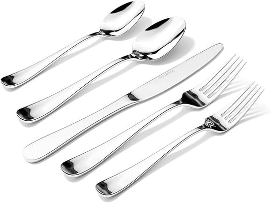 Silverware Set for 4, 20 Pieces Heavy Duty Stainless Steel Flatware Set, Mirror Polished Cutlery Utensil Set, Dinner Fork Knife Spoon Eating Tableware Set for Home, Dishwasher Safe, Silver