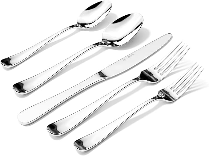Silverware Set for 8, 40 Pieces Heavy Duty Stainless Steel Flatware Set, Mirror Polished Cutlery Utensil Set, Dinner Fork Knife Spoon Eating Tableware Set for Home, Dishwasher Safe, Silver