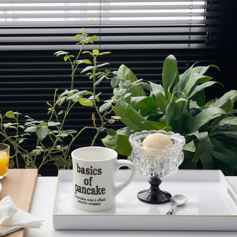 Zosenley Decorative Tray, Rectangular Plastic Tray with Handles, Modern Vanity Tray and Serving Tray for Bathroom, Kitchen, Ottoman and Coffee Table, 15.6” x 10.2” (White)