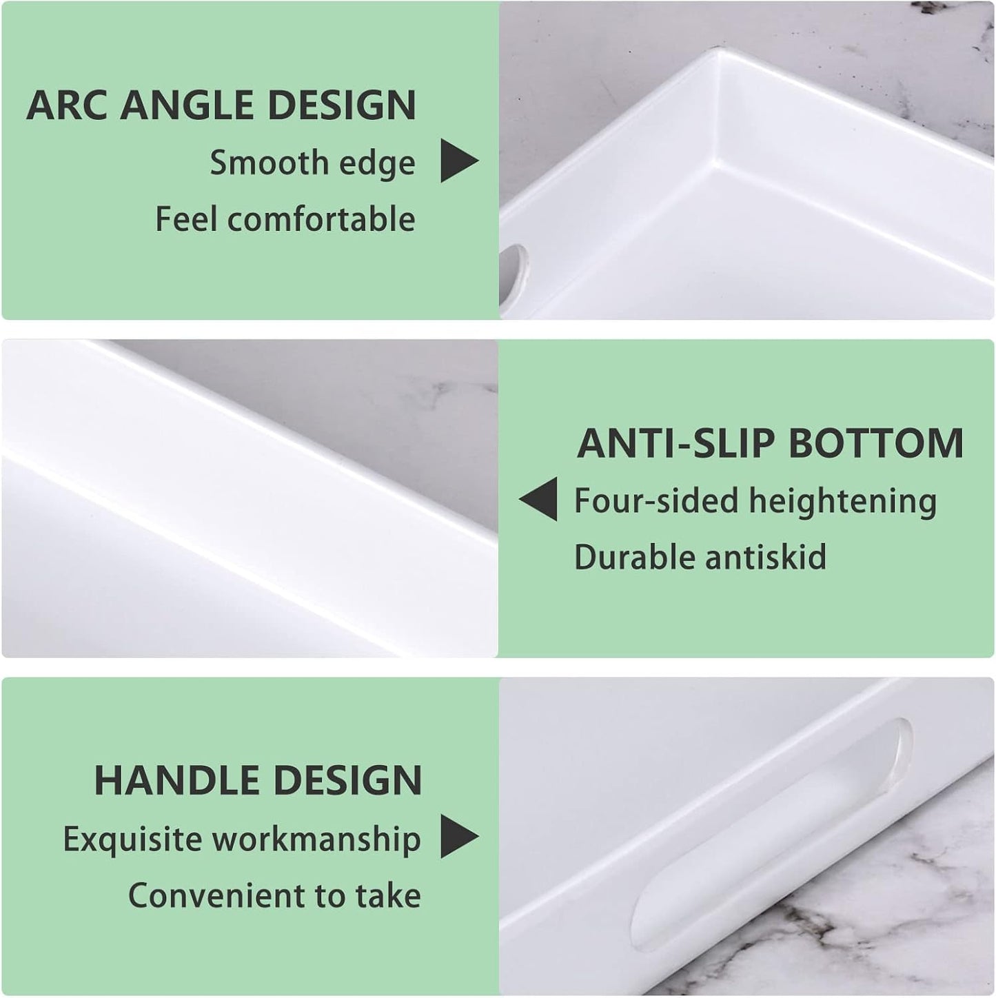 Serving Tray with Handles-10x15Inch White Melamine Modern Serving Platters,Serving Wine,Coffee,Breakfast/Kitchen Countertop Tray/Makeup Drawer Organizer/Vanity Table Tray/Decorative Tray