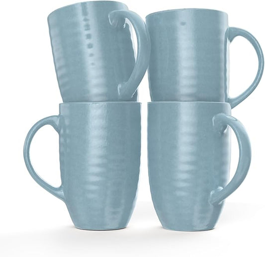Francois et Mimi Set of 4 Oversized 20oz Tall Ceramic Latte Coffee Mugs, Gift Set for Cococa, Tea and More. With Large Handles; Dishwasher and Microwave Safe. (Blue)