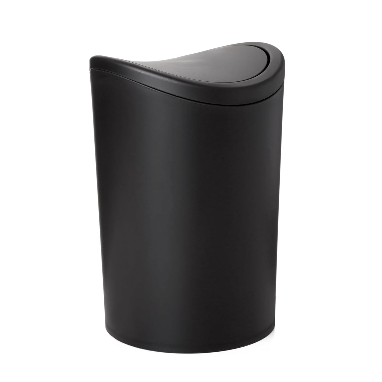 Superio Small Bathroom Trash Can with Lid, Modern Matte Black Mini Waste Bin with Swing Lid (1 1/2 Gallon, 6 Liter) Plastic Garbage Can for Kitchen, Bathroom, Bedroom, Office, Under Desk (1)