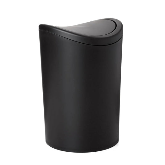 Superio Small Bathroom Trash Can with Lid, Modern Matte Black Mini Waste Bin with Swing Lid (1 1/2 Gallon, 6 Liter) Plastic Garbage Can for Kitchen, Bathroom, Bedroom, Office, Under Desk (1)