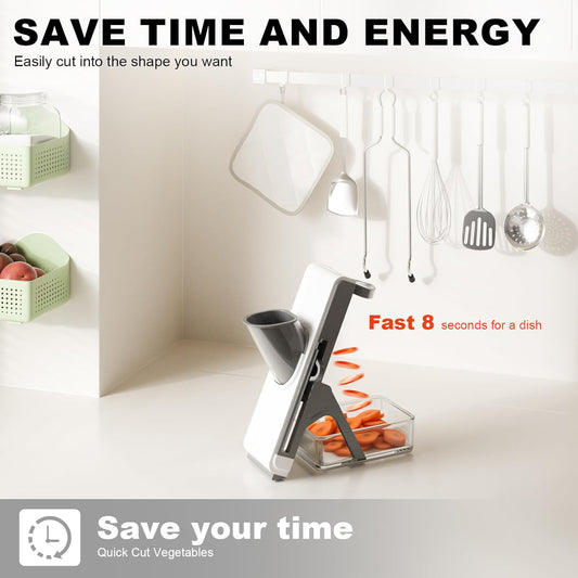 FEICO Upgrade Safe Mandoline Slicer potato slicer - Adjustable Mandoline Slicer food chopper, Fries Cutter, Kitchen Chopping Artifact, Gift (White-dark gray)