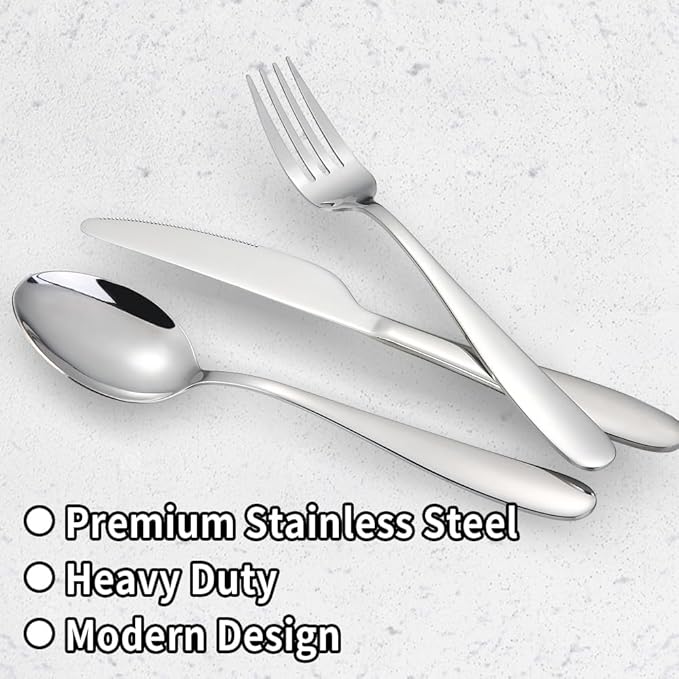 60 Piece Silverware Set for 12, Amafox Stainless Steel Flatware Set, Mirror Polished Forks and Spoons Tableware Cultery Set, Durable and Anti-corrosion, Dishwasher Safe