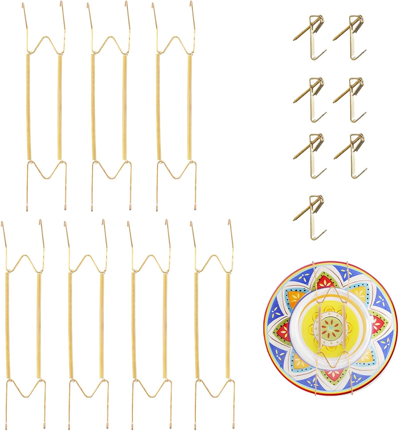 7 Pieces Plate Hangers for The Wall Suitable for 16-20 Inch Decorative Plate adjustable and stretchable,with Metal Hooks for Wall Displaying Plates Decorative & Arts(Gold)
