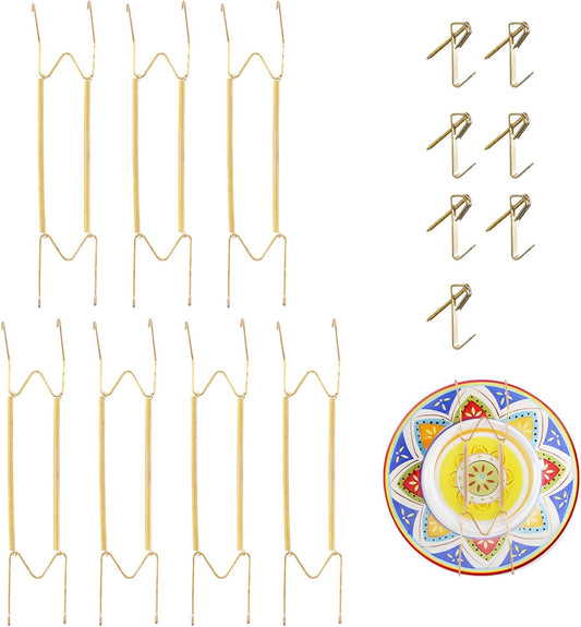 7 Pieces Plate Hangers for The Wall Suitable for 16-20 Inch Decorative Plate adjustable and stretchable,with Metal Hooks for Wall Displaying Plates Decorative & Arts(Gold)